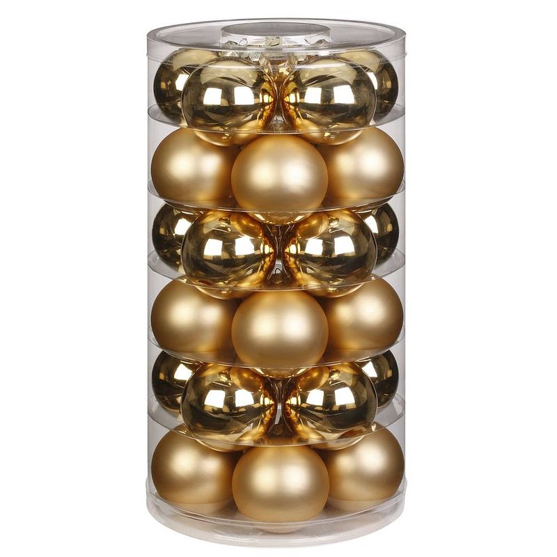 Foto van 30x stuks glazen kerstballen goud 6 cm glans en mat - kerstbal