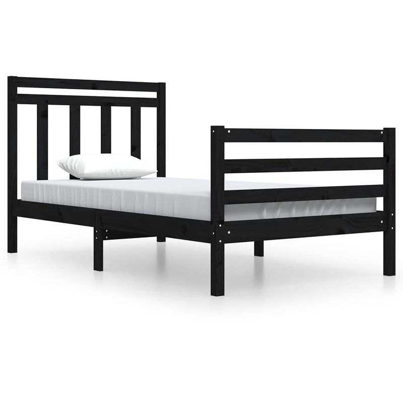 Foto van The living store bedframe massief grenenhout - zwart - 205.5 x 105.5 x 69.5 cm - multiplex lattenbodem