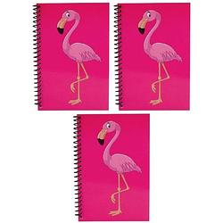 Foto van 3x stuks flamingo notitieboekjes/schriftjes roze 18cm - notitieboek