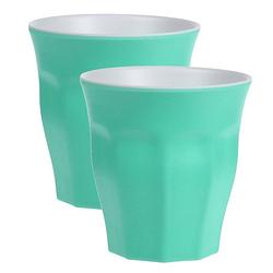 Foto van 4x stuks onbreekbare kunststof/melamine groene drinkbeker 9 x 8.7 cm voor outdoor/camping - drinkbekers