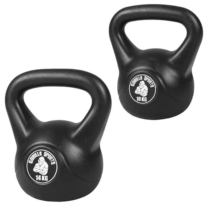 Foto van Gorilla sports kettlebells - kunststof - 10 kg & 14 kg - set van 2