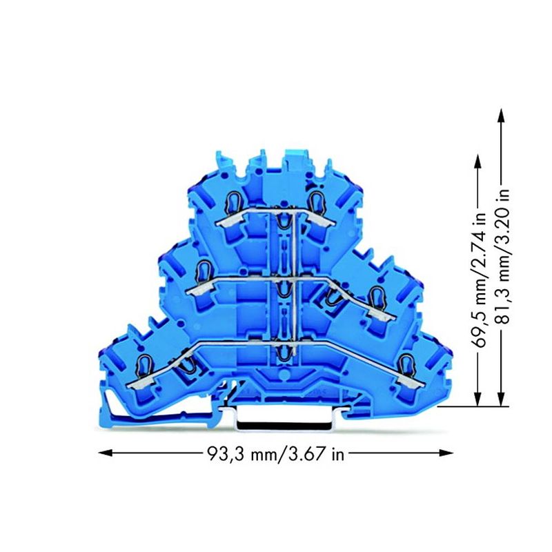 Foto van Wago 2002-3209 doorgangsklem 3-etages 5.20 mm spanveer toewijzing: n blauw 50 stuk(s)