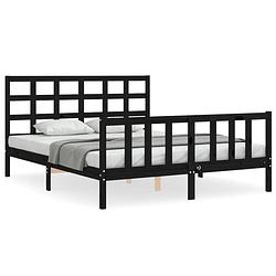 Foto van The living store bedframe - massief grenenhout - 205.5 x 155.5 x 100 cm - zwart