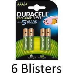 Foto van 24 stuks (6 blisters a 4 st) duracell aaa oplaadbare batterijen - 800 mah