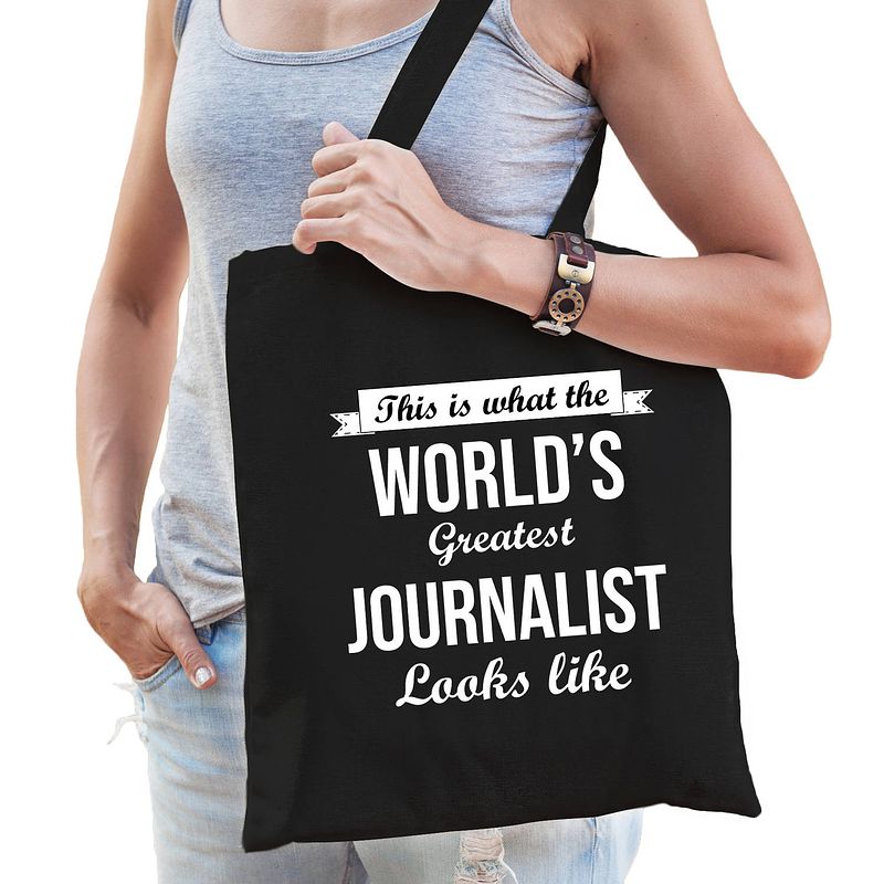 Foto van Worlds greatest journalist tas zwart volwassenen - werelds beste journalist cadeau tas - feest boodschappentassen