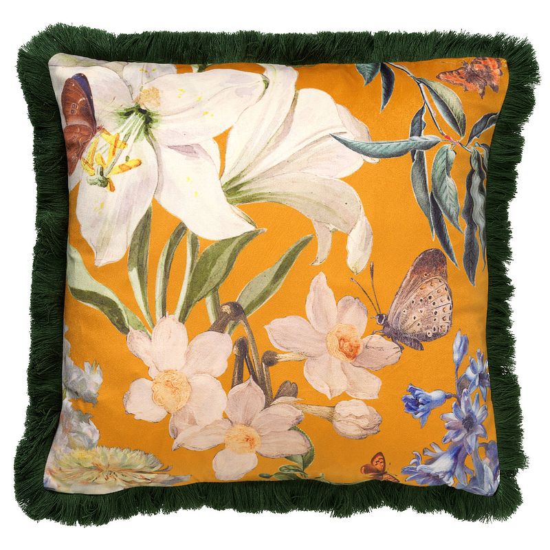 Foto van Dutch decor hanna - sierkussen met bloemenpatroon golden glow 45x45 cm - geel - geel