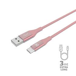 Foto van Usb-kabel type-c, 3 meter, roze - siliconen - celly feeling