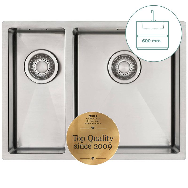 Foto van Anderhalve spoelbak keuken 59 cm onderbouw / vlakbouw - moderne keuken spoelbak mizzo linea - rvs spoelunit