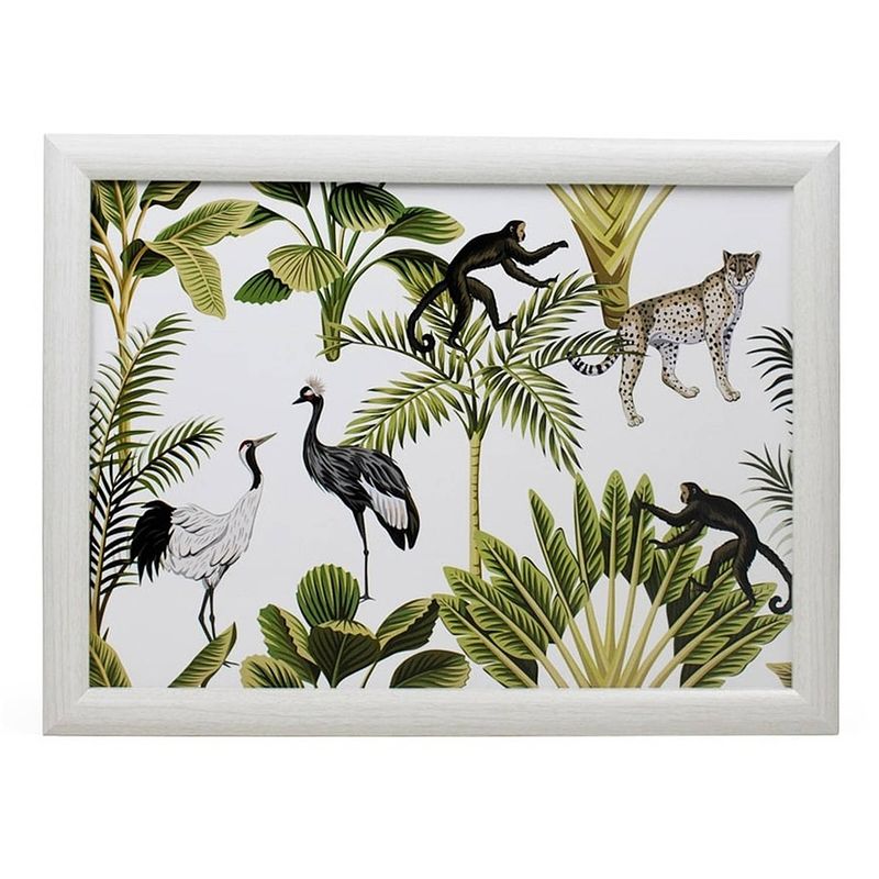 Foto van Laptray/schoottafel wit botanische print 43 x 33 cm - dienbladen