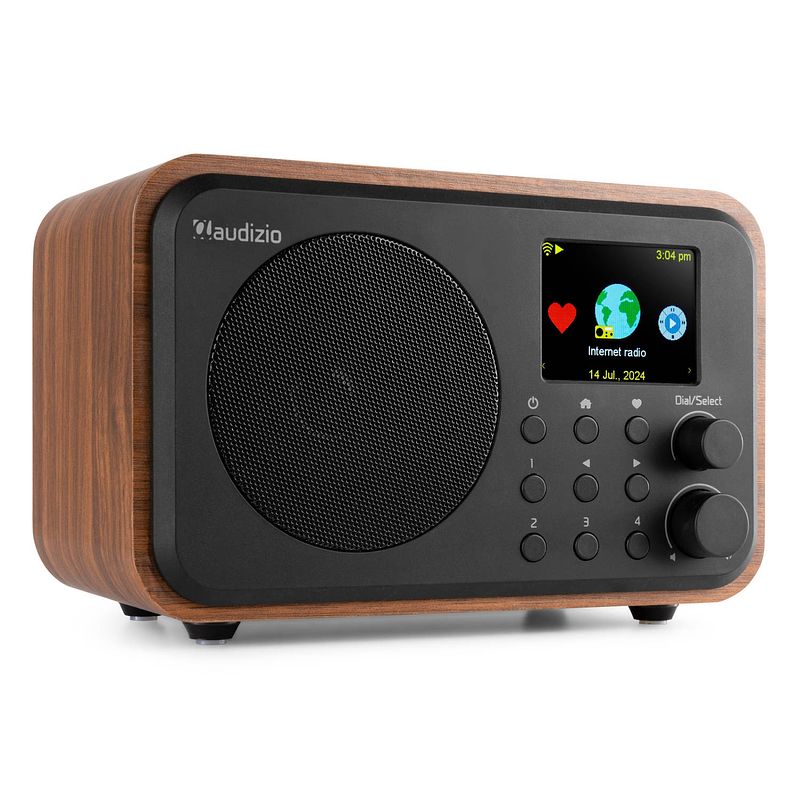 Foto van Dab radio - audizio vicenza - dab / dab+ en internet radio met bluetooth - wifi - accu - zwart / hout