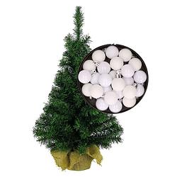 Foto van Mini kerstboom/kunst kerstboom h75 cm inclusief kerstballen wit - kunstkerstboom