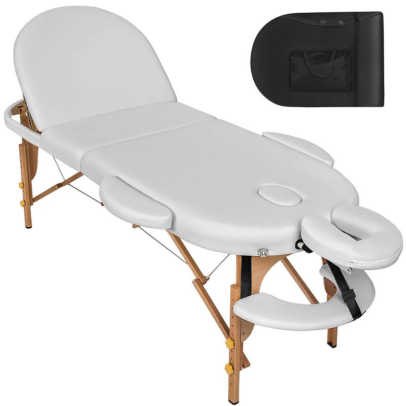 Foto van Tectake® - massagetafel ovaal 5 cm matras - in hoogte verstelbaar, incl. accessoires - wit - 404373