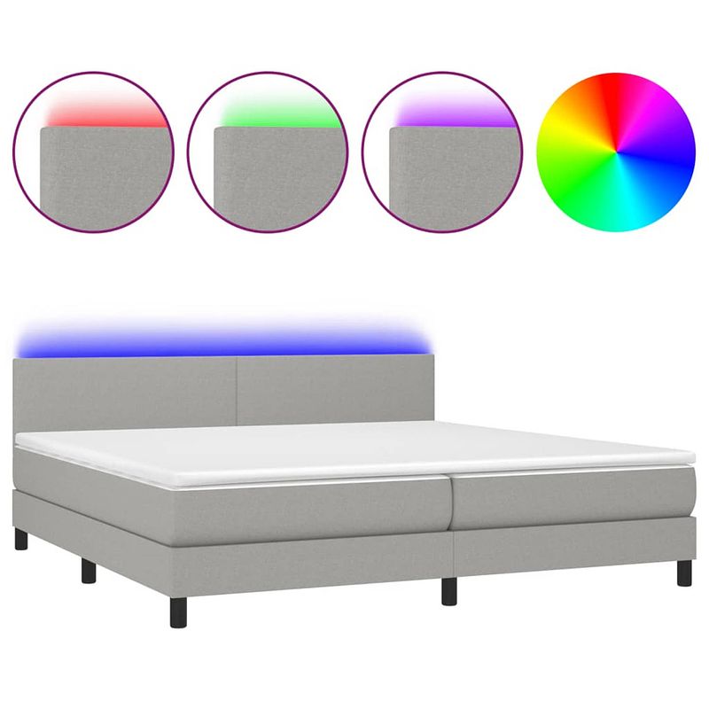 Foto van Vidaxl boxspring met matras en led stof lichtgrijs 200x200 cm