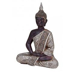 Foto van Zwart/zilver boeddha beeldje zittend 29 cm - beeldjes