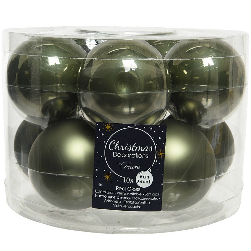 Foto van 10x stuks glazen kerstballen mos groen 6 cm mat/glans - kerstbal