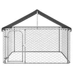 Foto van The living store hondenkennel groot - 200 x 200 x 150 cm - gegalvaniseerd staal - polyethyleen dak - zilver