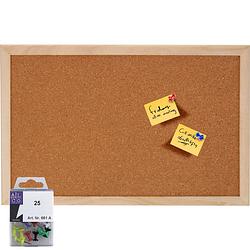 Foto van Prikbord incl. 25x punaises gekleurd - 30 x 45 cm - kurk - prikborden