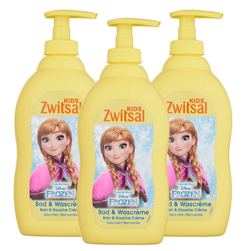 Foto van Zwitsal baby - disney frozen bad & wascreme - 3 x 400ml - voordeelverpakking