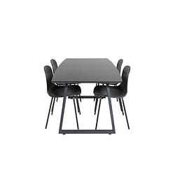 Foto van Incablbl eethoek eetkamertafel uitschuifbare tafel lengte cm 160 / 200 zwart en 4 arctic eetkamerstal zwart.