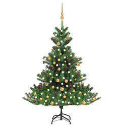 Foto van Vidaxl kunstkerstboom nordmann met led's en kerstballen 120 cm groen