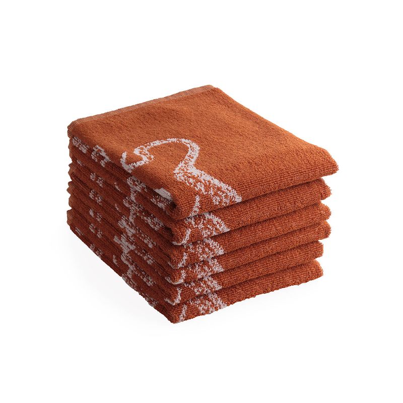 Foto van Luxe keukendoeken - 6 stuks - patroon oceaan - terracotta - 50x50cm