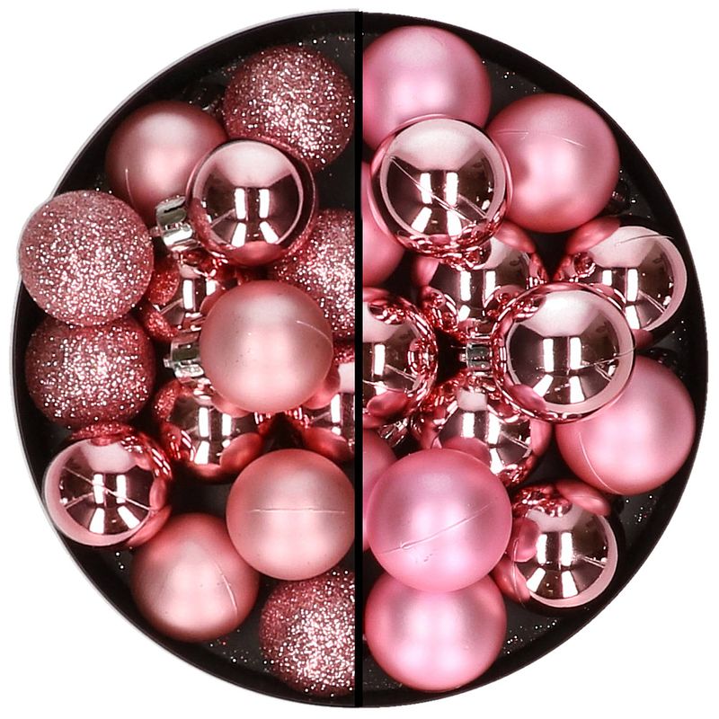 Foto van 30x stuks kunststof kerstballen bubblegum roze 3 en 4 cm - kerstbal