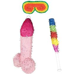 Foto van Funny fashion - verjaardag pinata penis/piemel - 46 x 30 cm - set met stok en masker - pinatas