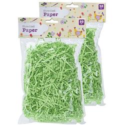 Foto van Set van 2x decoratie paasgras vulmateriaal - crepe papier - licht groen - 100 gram - feestdecoratievoorwerp