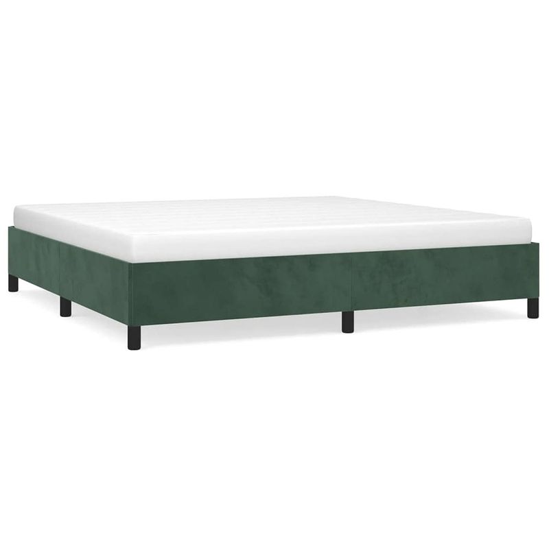 Foto van The living store bedframe fluweel - donkergroen - 203 x 203 x 35 cm - ondersteunende poten en multiplex lattenbodem -