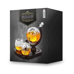 Foto van Globe whiskey decanter deluxe - luxe uitvoering - geleverd met een groot plateau - 0.9l - incl. 2 whiskey glazen,