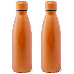 Foto van Rvs waterfles/drinkfles - 2x - oranje kleur met schroefdop 790 ml - drinkflessen