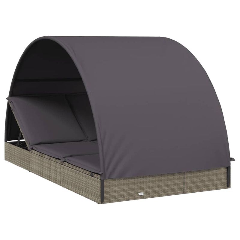 Foto van Vidaxl ligbed 2-persoons met rond dak 211x112x140 cm poly rattan grijs