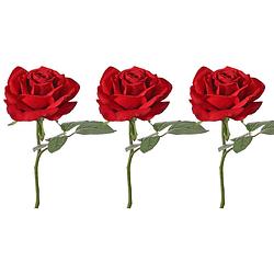 Foto van Top art kunstbloem roos de luxe - 3x - rood - 30 cm - kunststof steel - decoratie - kunstbloemen