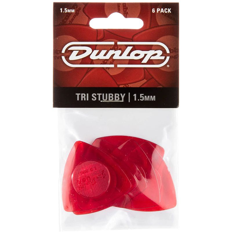 Foto van Dunlop 473p150 tri stubby pick 1.5 mm plectrum set 6 stuks