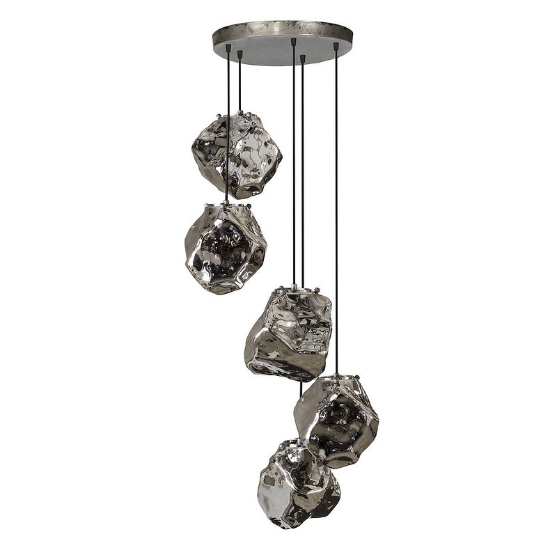 Foto van Industriële hanglamp rocks getrapt 5-lichts chrome glas