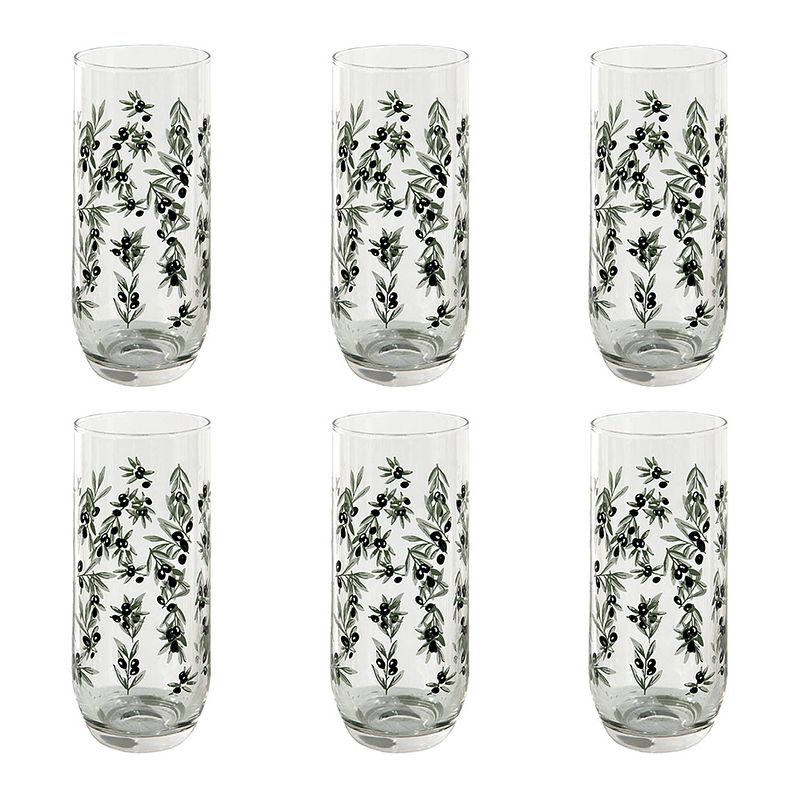 Foto van Haes deco - set van 6 waterglazen - ø 6x14 cm / 280 ml - glas - olive garden