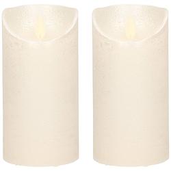 Foto van 2x creme parel led kaarsen / stompkaarsen 15 cm - luxe kaarsen op batterijen met bewegende vlam