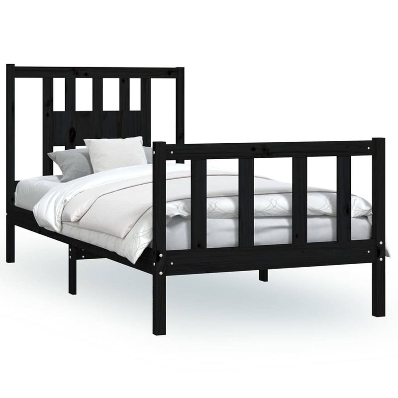 Foto van The living store houten bedframe - massief grenenhout - 205.5 x 105.5 x 69.5 cm - zwart