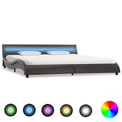 Foto van Vidaxl bedframe met led kunstleer grijs 180x200 cm