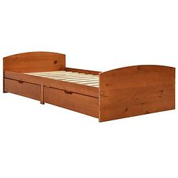 Foto van The living store bedframe met 2 lades massief grenenhout honingbruin 90x200 cm - bed