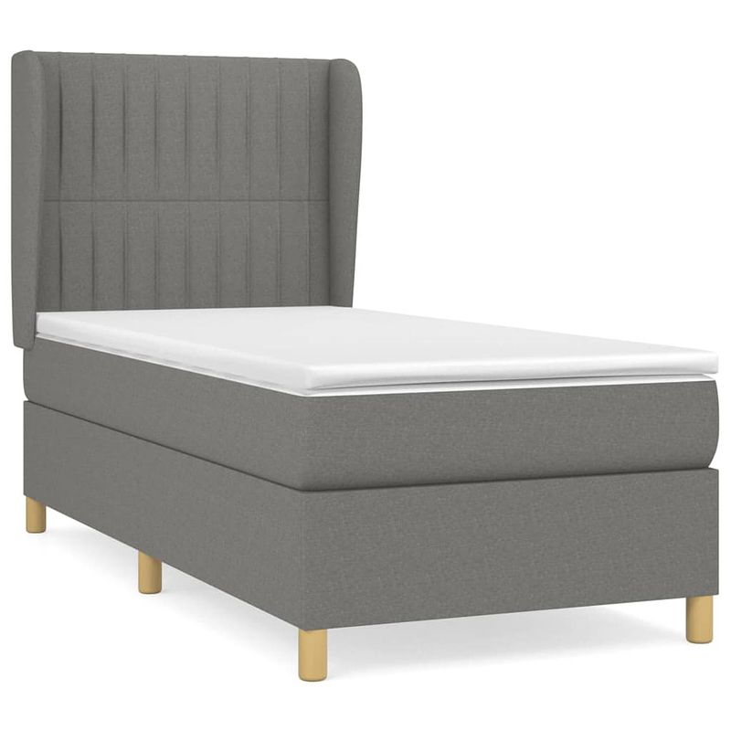 Foto van The living store boxspringbed - s - bed - 203x93x118/128 cm - donkergrijs - stof - duurzaam - verstelbaar hoofdbord -