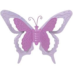 Foto van Tuin/schutting decoratie vlinder - metaal - roze - 24 x 18 cm - tuinbeelden