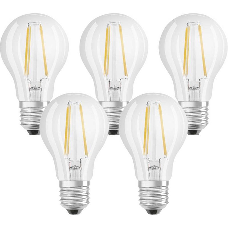 Foto van Osram 4058075090569 led-lamp energielabel e (a - g) e27 peer 7 w = 60 w warmwit (ø x l) 60 mm x 105 mm filament / retro-led 5 stuk(s)