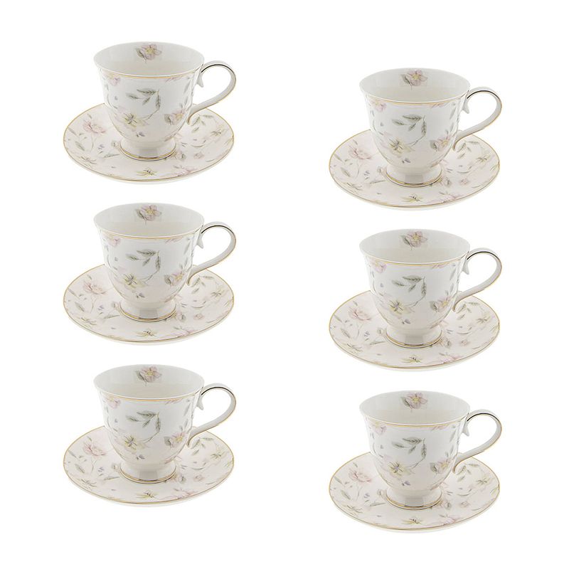 Foto van Haes deco - kop en schotel set van 6 - 220 ml - porselein - tableware flowers