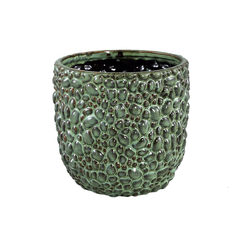 Foto van Ptmd danillo green glazed ceramic pot drops round xl