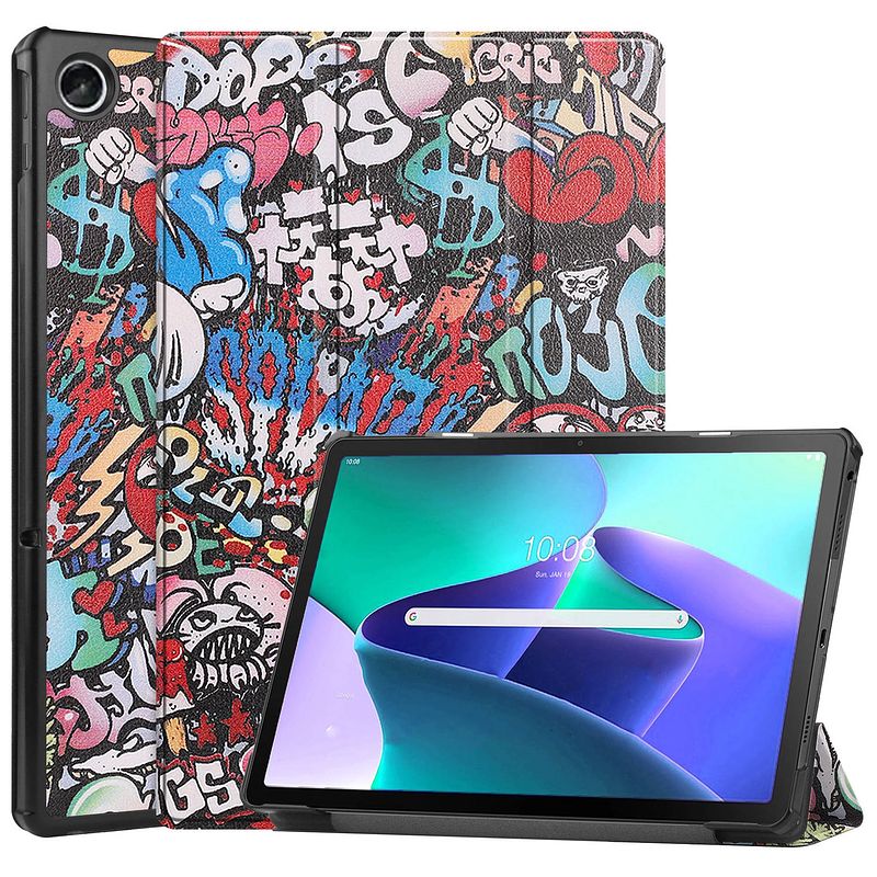 Foto van Basey lenovo tab m10 plus (3e gen) hoesje kunstleer hoes case cover - graffity