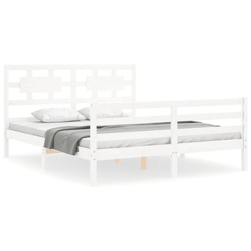 Foto van The living store bed grenenhout - wit - 205.5x155.5x100cm - 150x200cm - multiplex lattenbodem