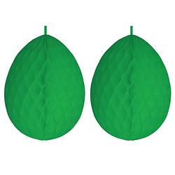 Foto van 2x stuks hangdecoratie honeycomb paaseieren groen van papier 30 cm - feestdecoratievoorwerp