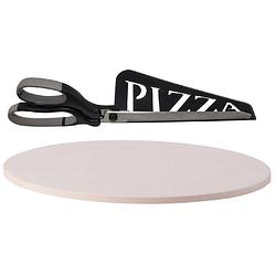 Foto van Bbq/oven pizzasteen rond keramiek 30 cm met zwarte pizzaschaar - pizzaplaten