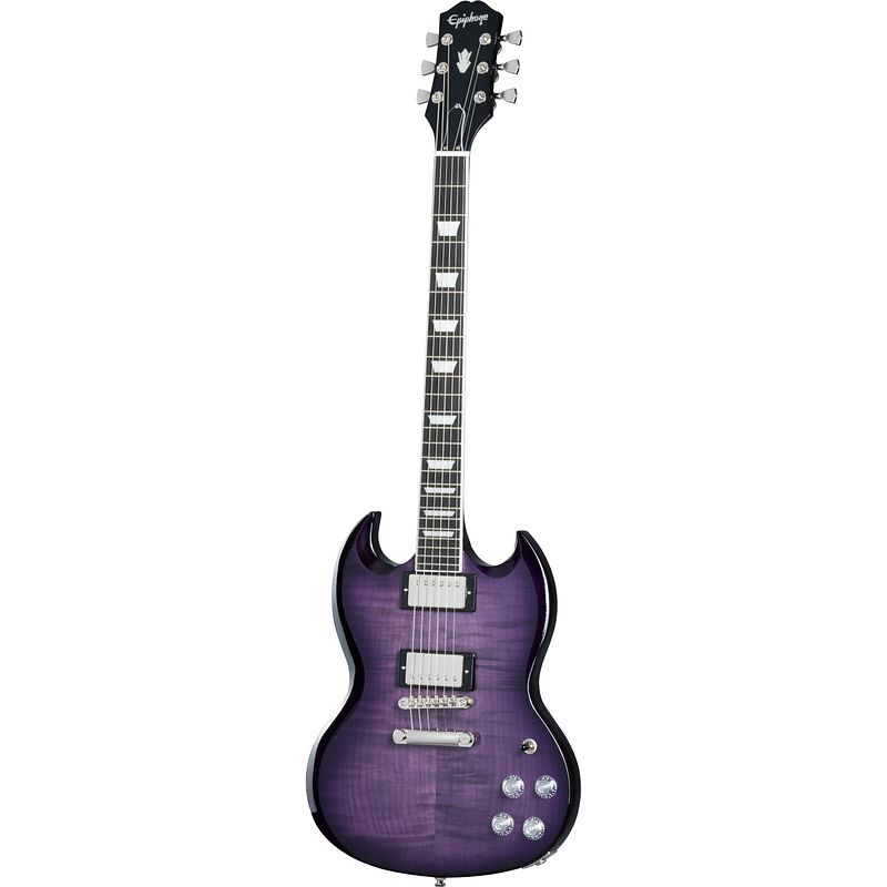 Foto van Epiphone sg modern figured purple burst elektrische gitaar met premium gigbag